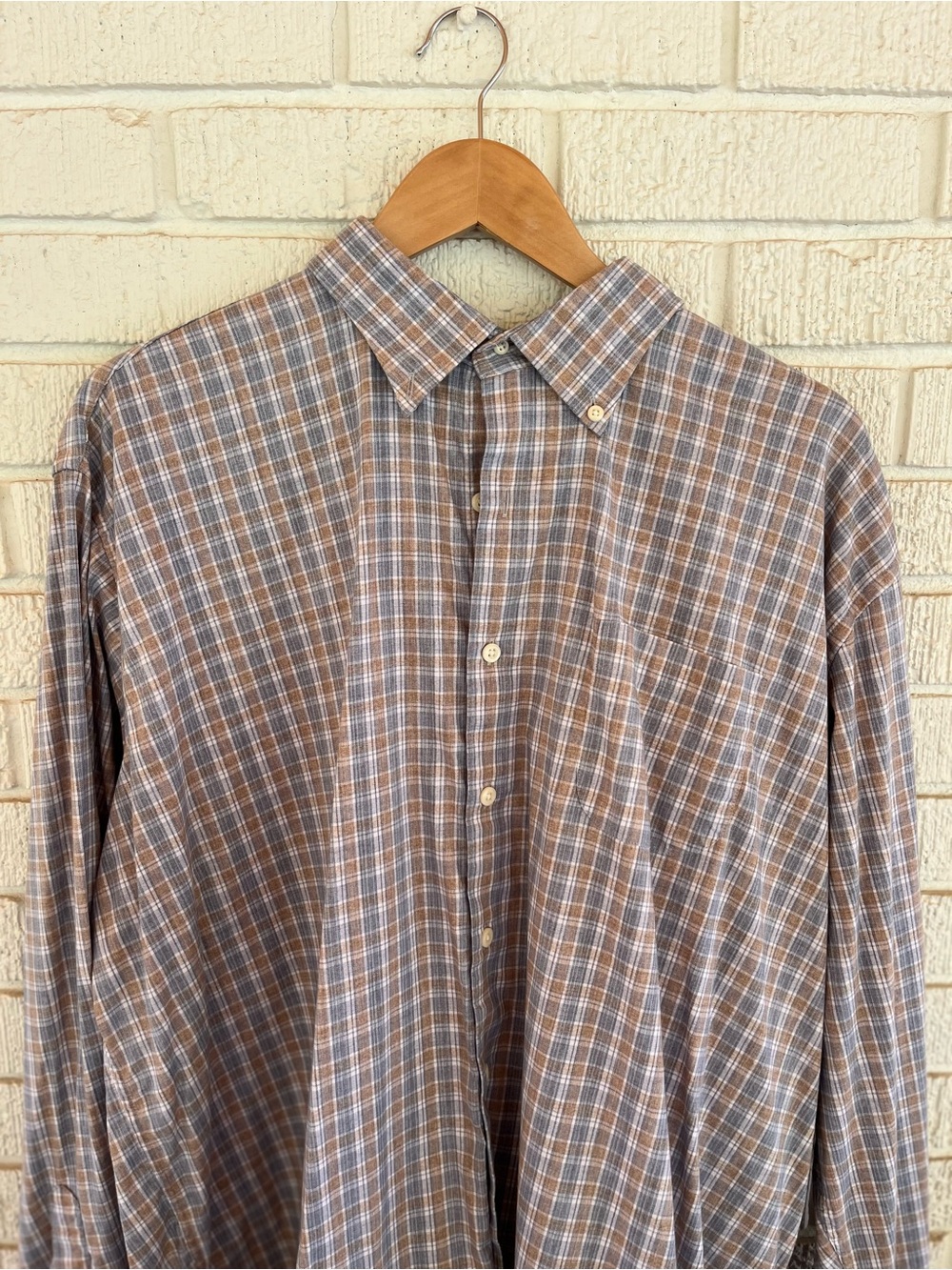 Peter Millar Brown and Blue Plaid Button-Down Shirt